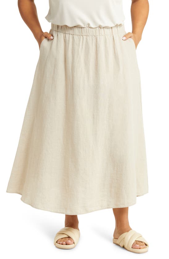 Eileen Fisher Crinkled Straight Organic Cotton Midi Skirt In Undyed Natural