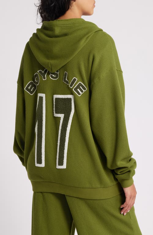 Shop Boys Lie Lucky Ones Harley Waffle Knit Zip-up Hoodie In Olive