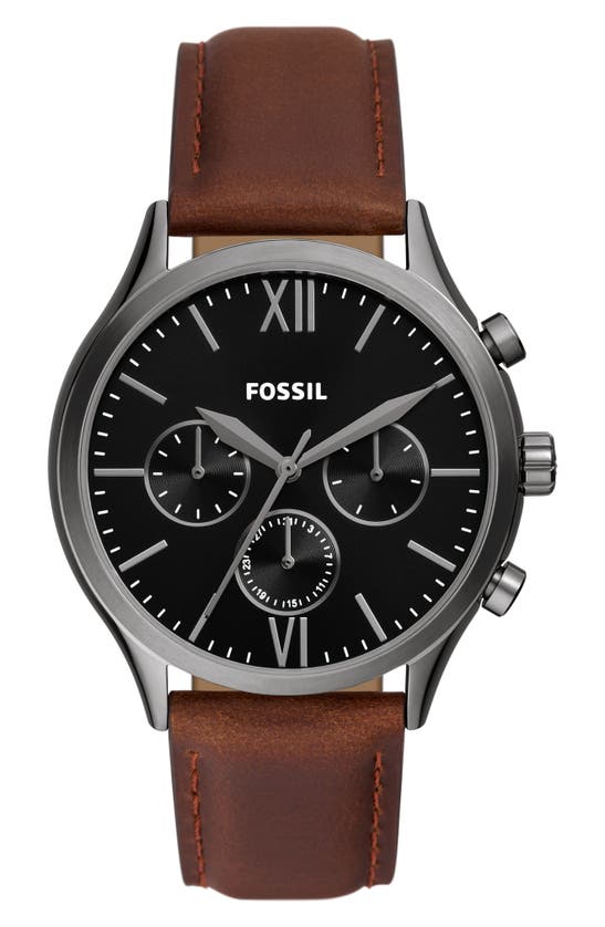 Fossil Fenmore Three-hand Quartz Leather Strap Watch, 44mm In Smoke