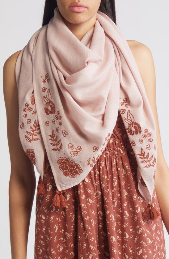 Shop Treasure & Bond Floral Embroidered Square Scarf In Pink Sepia Combo