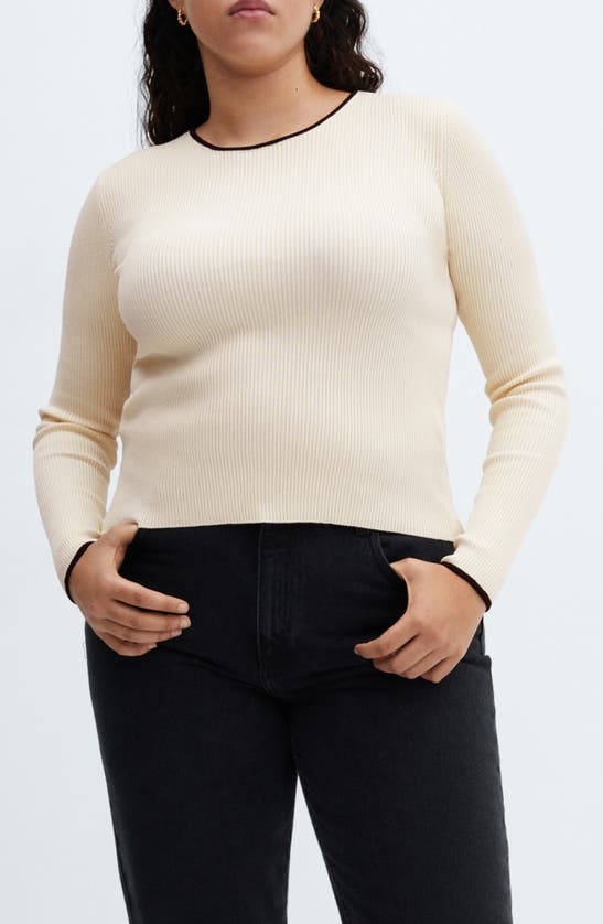 Shop Mango Fitted Tipped Sweater In Light Beige