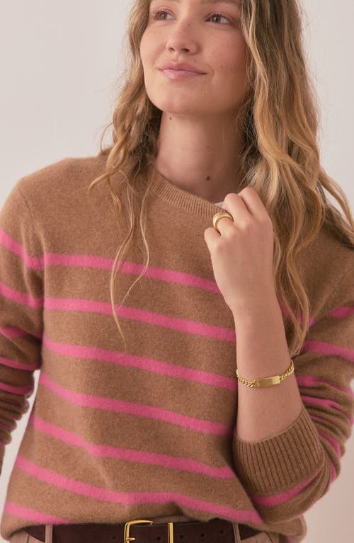 Marine Layer Harper Stripe Cashmere Sweater In Camel/pink