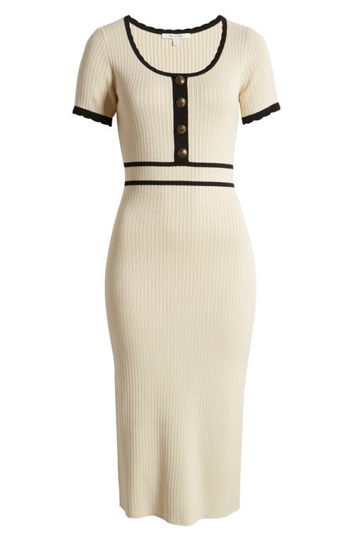 Shop Zoe And Claire Short Sleeve Fitted Midi Sweater Dress In Cream