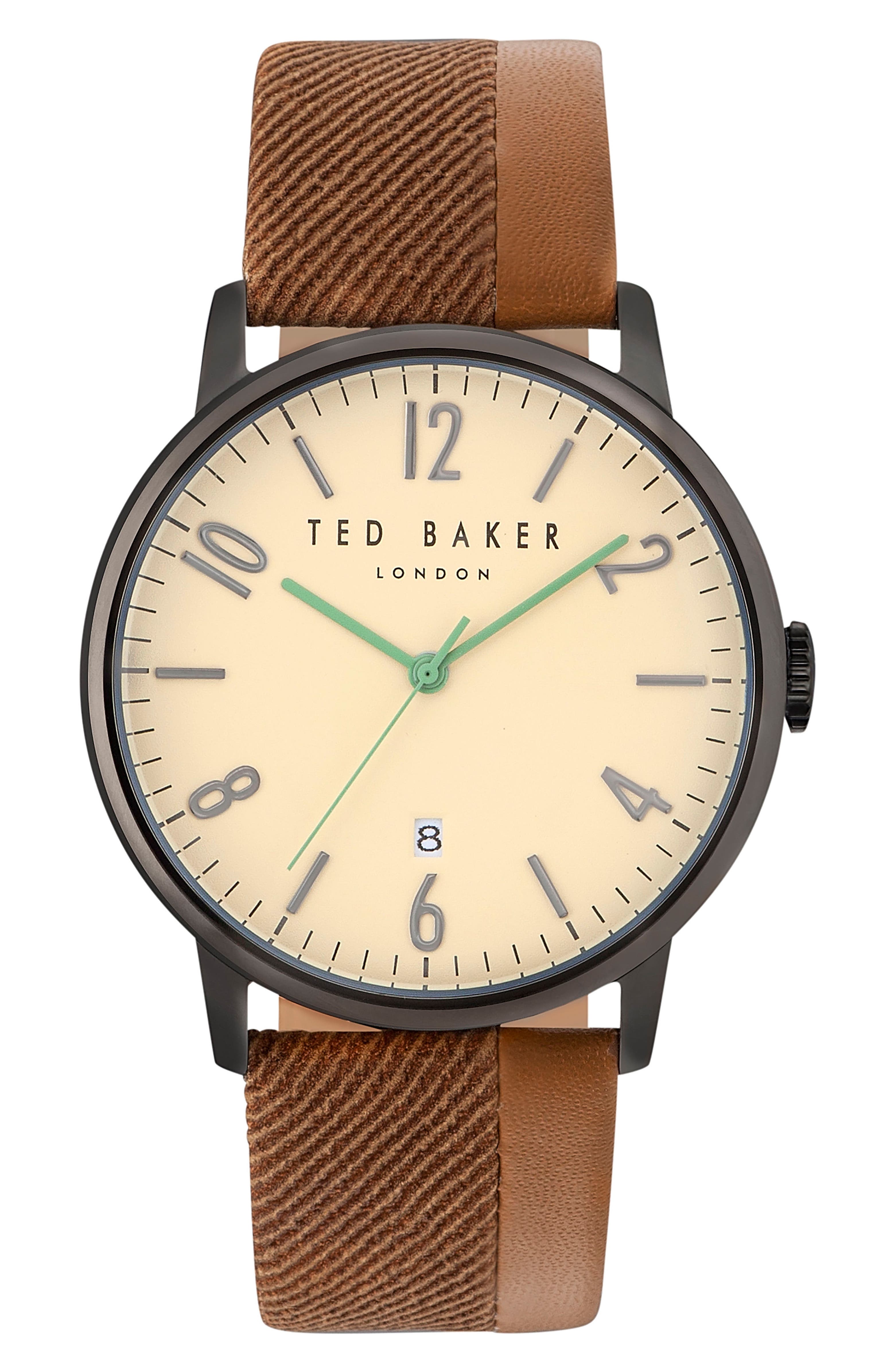 Ted Baker London Daniel Leather Strap Watch, 42mm | Nordstrom