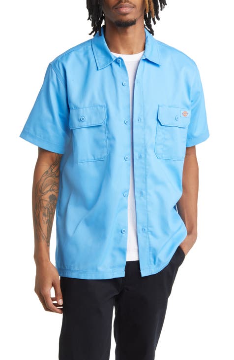 Solid Short Sleeve Button-Up Work Shirt