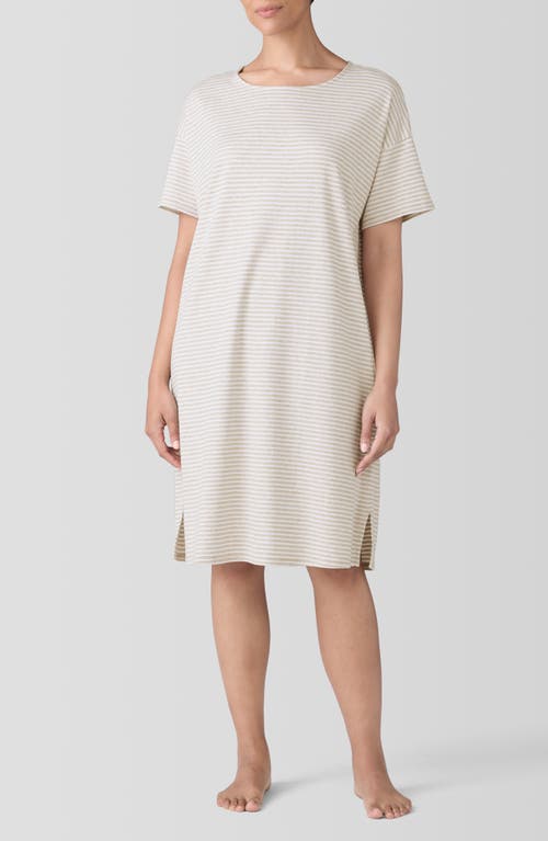 EILEEN FISHER SLEEP Stripe Jewel Neck Sleep Dress in Wheat 