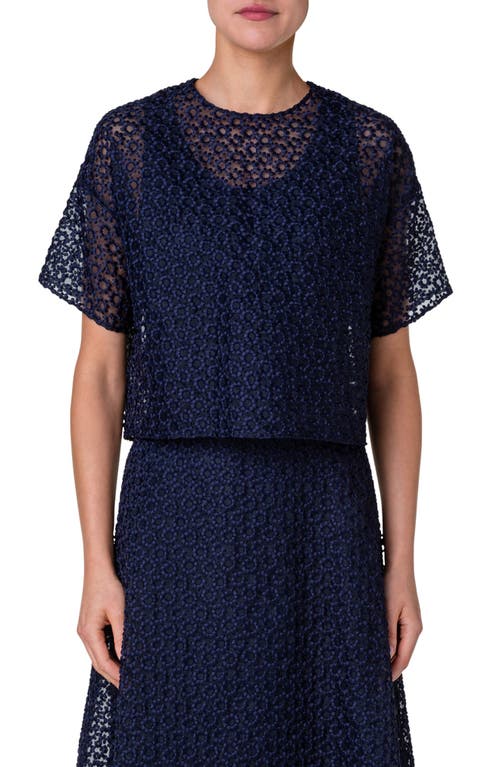 Floral Embroidered Organza Top in 079 Navy