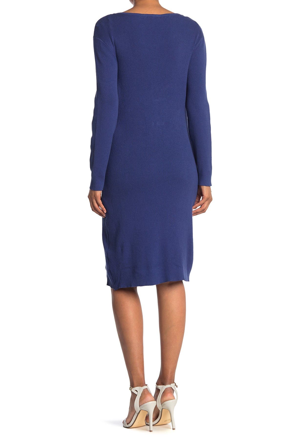 Stitchdrop Scoop Neck Rib Knit Slit Sweater Dress In Medium Blue1