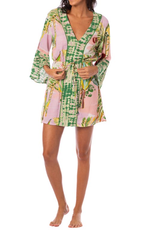 Maaji Retro Palms Long Sleeve Cover-Up Minidress in Pink at Nordstrom, Size Small