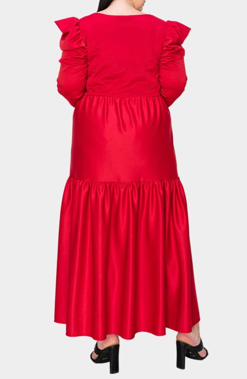 Shop L I V D Isabel Long Sleeve Tiered Maxi Dress In Red