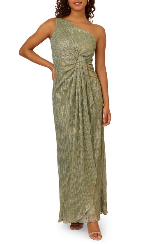 Shop Adrianna Papell One-shoulder Evening Gown In Green Slate