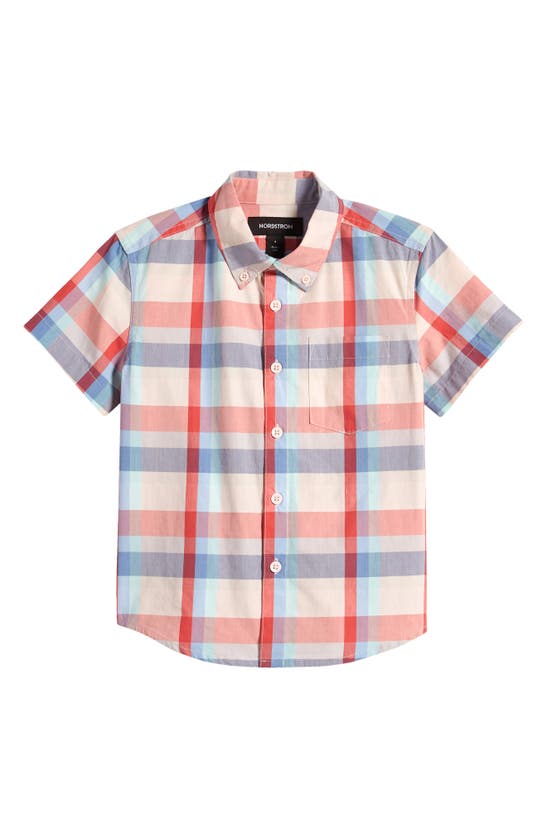 Nordstrom Kids' Patch Pocket Short Sleeve Button-down Shirt In Multi
