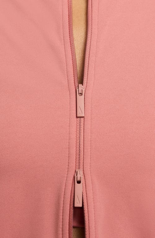 Shop Nike Zenvy Dri-fit Long-sleeve Full Zip Top In Canyon Pink/white