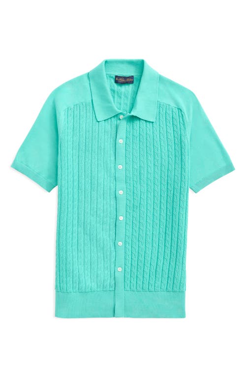 Brooks Brothers Cable Knit Button-Up Polo Adriatic Blue at Nordstrom,