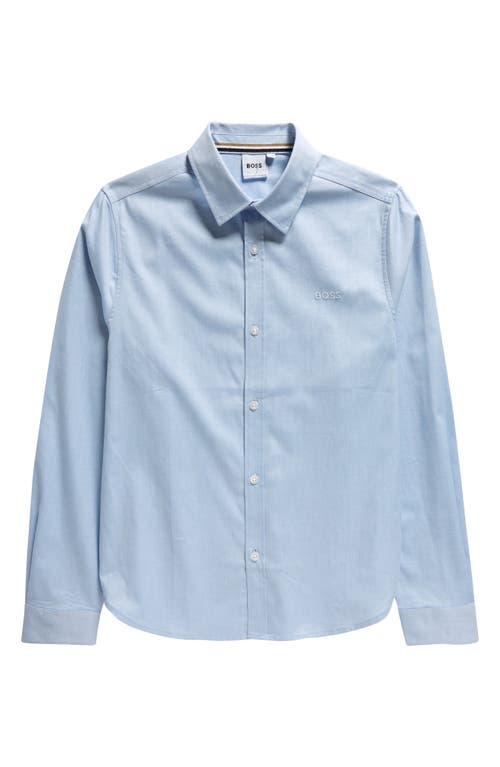 BOSS Kidswear Kids' Solid White Button-Up Shirt in Pale Blue at Nordstrom, Size 6Y