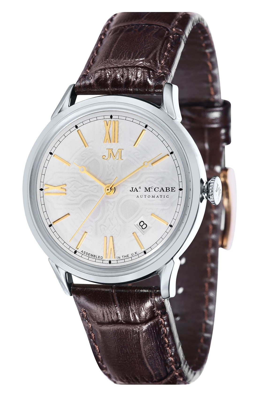James McCabe Heritage II Automatic Leather Strap Watch, 40mm Nordstrom