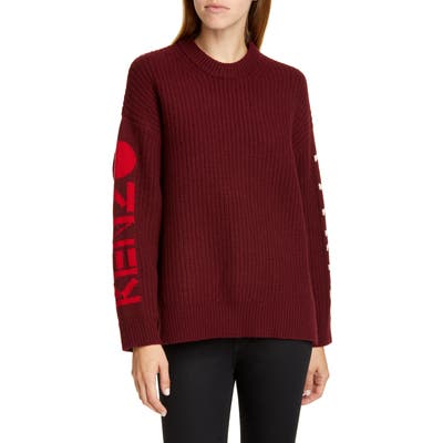 Kenzo Intarsia Logo Wool Blend Sweater, Red