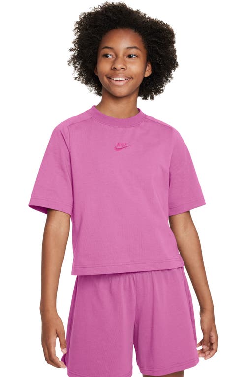 Shop Nike Kids' Sportswear Cotton Crop T-shirt In Playful Pink/active Fuchsia