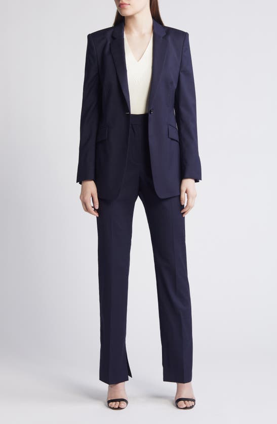 Shop Hugo Boss Boss Teana Straight Leg Wool Pants In Sky Captain