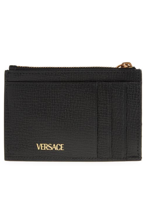 Versace Medusa Zip Leather Card Case In Black Gold