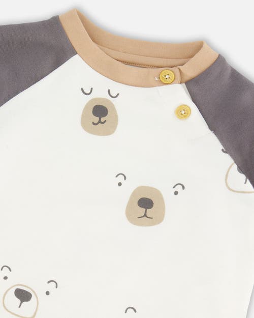 Shop Deux Par Deux Baby Boy's Organic Cotton Top With Pant Set Nougat With Printed Bears Face In Sesame