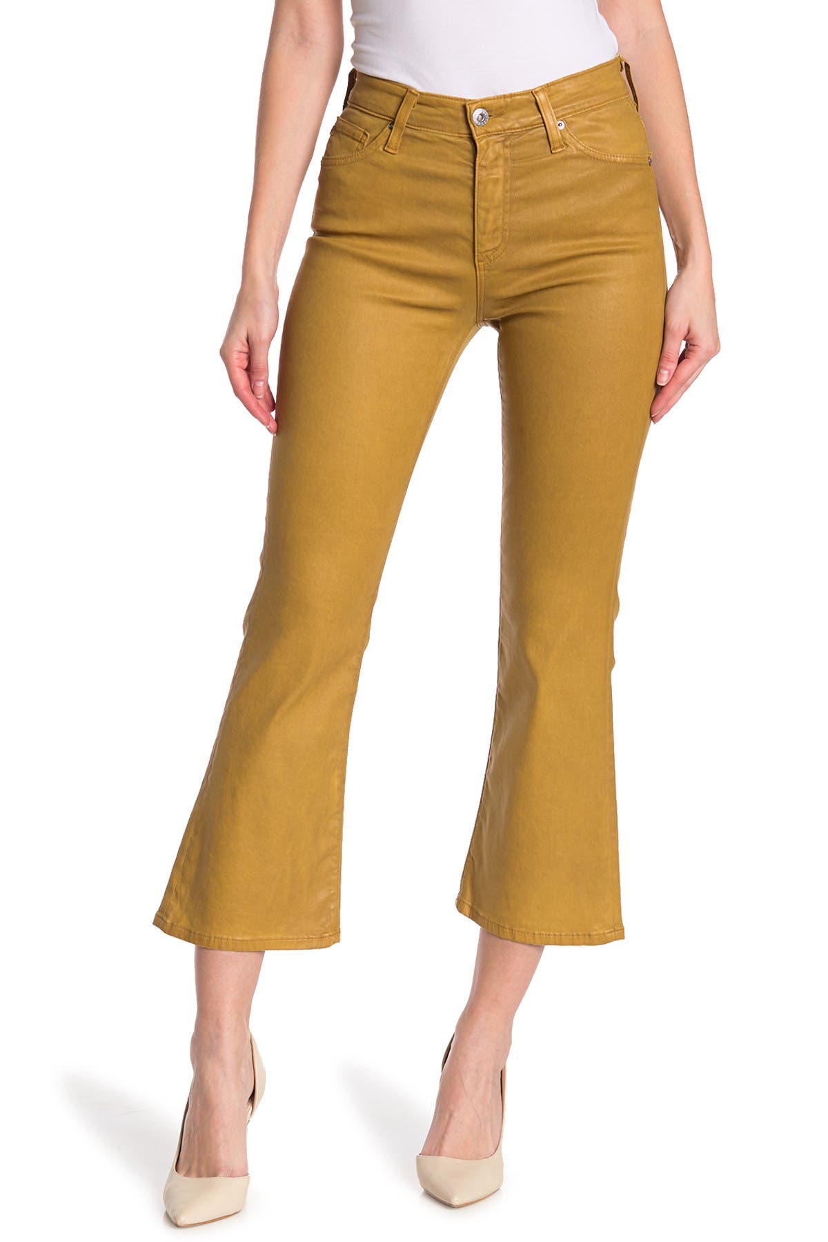coated flare jeans