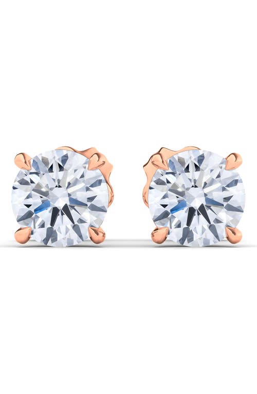 Hautecarat Round Brilliant Cut Lab Created Diamond Stud Earrings In 4.00 Ctw Rose Gold