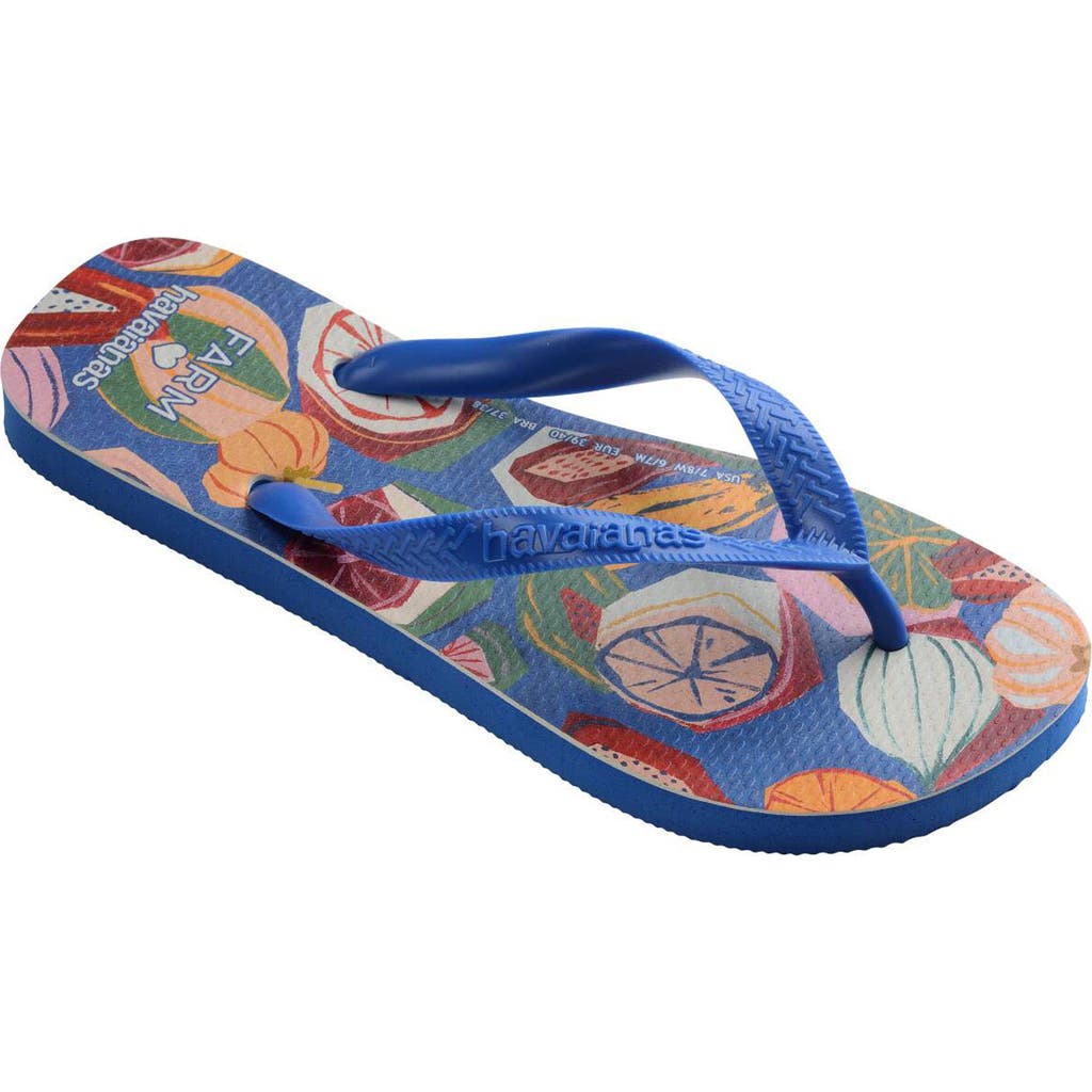 Havaianas X Farm Rio Fruit Flip Flop In Blue Star