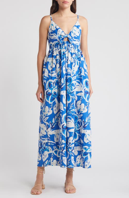 Shop Cleobella Annie Tie Front Organic Cotton Poplin Maxi Sundress In Azure Print