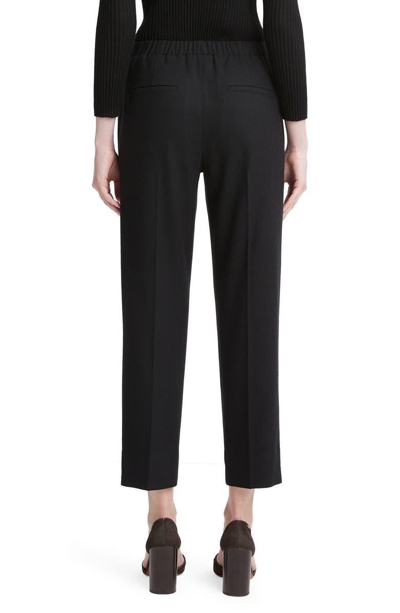 Vince Crop Pleated Brushed Wool Blend Pull-On Pants, Alternate, color, Black