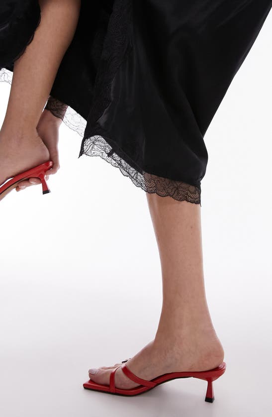 Shop Topshop Lace Trim Satin Midi Skirt In Black