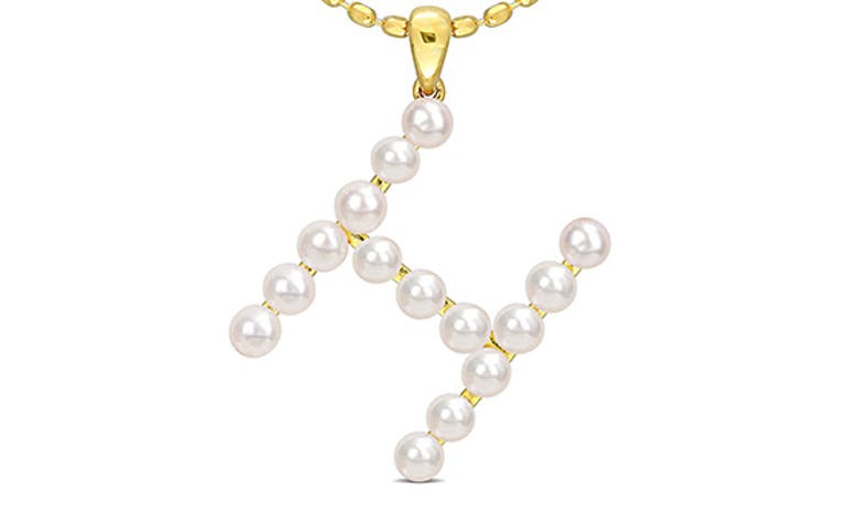 DELMAR DELMAR 3.5-4MM FRESHWATER CULTURED PEARL INITIAL PENDANT NECKLACE