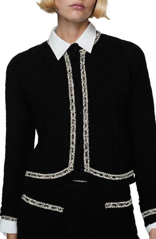 Mango Fringe Trim Tweed Jacket In Black