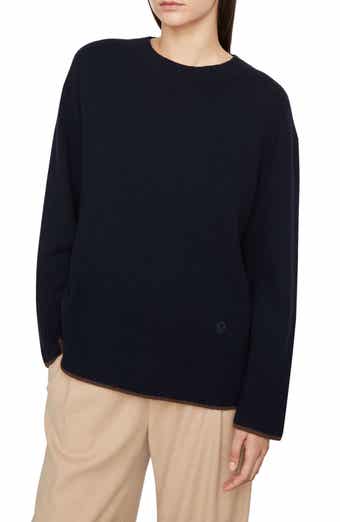Vince Monogram Easy Cashmere Crewneck Sweater Heather Sandstone/ Black