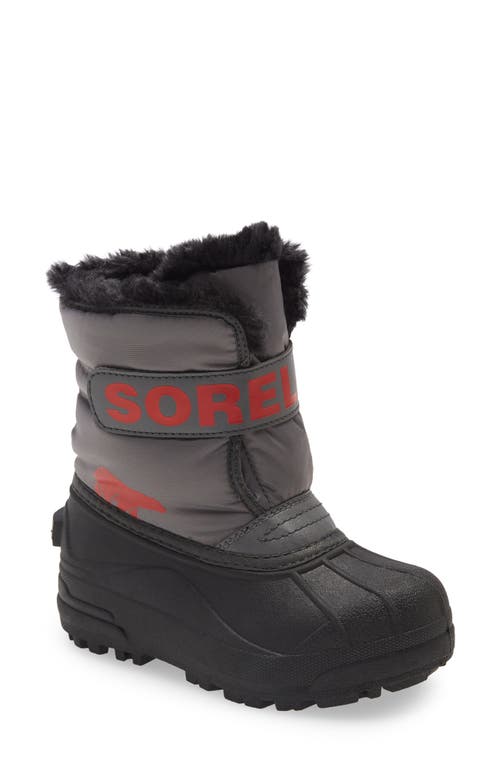 Size 12 kid’s SOREL Snow Commander Insulated Waterproof Boot in Quarry/Cherrybomb at Nordstrom,