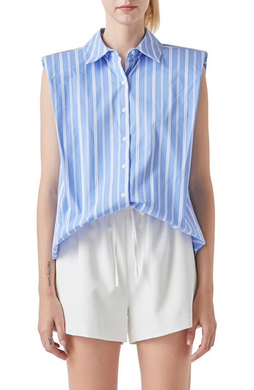 Shop Grey Lab Stripe Power Shoulder Sleeveless Button-up Shirt In Blue/white