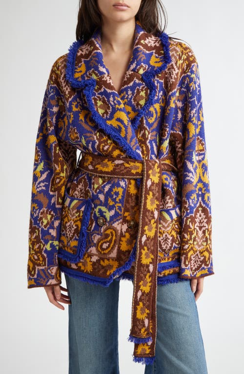 Shop Farm Rio Glam Tapestry Knit Wrap Jacket In Glam Tapestry Blue