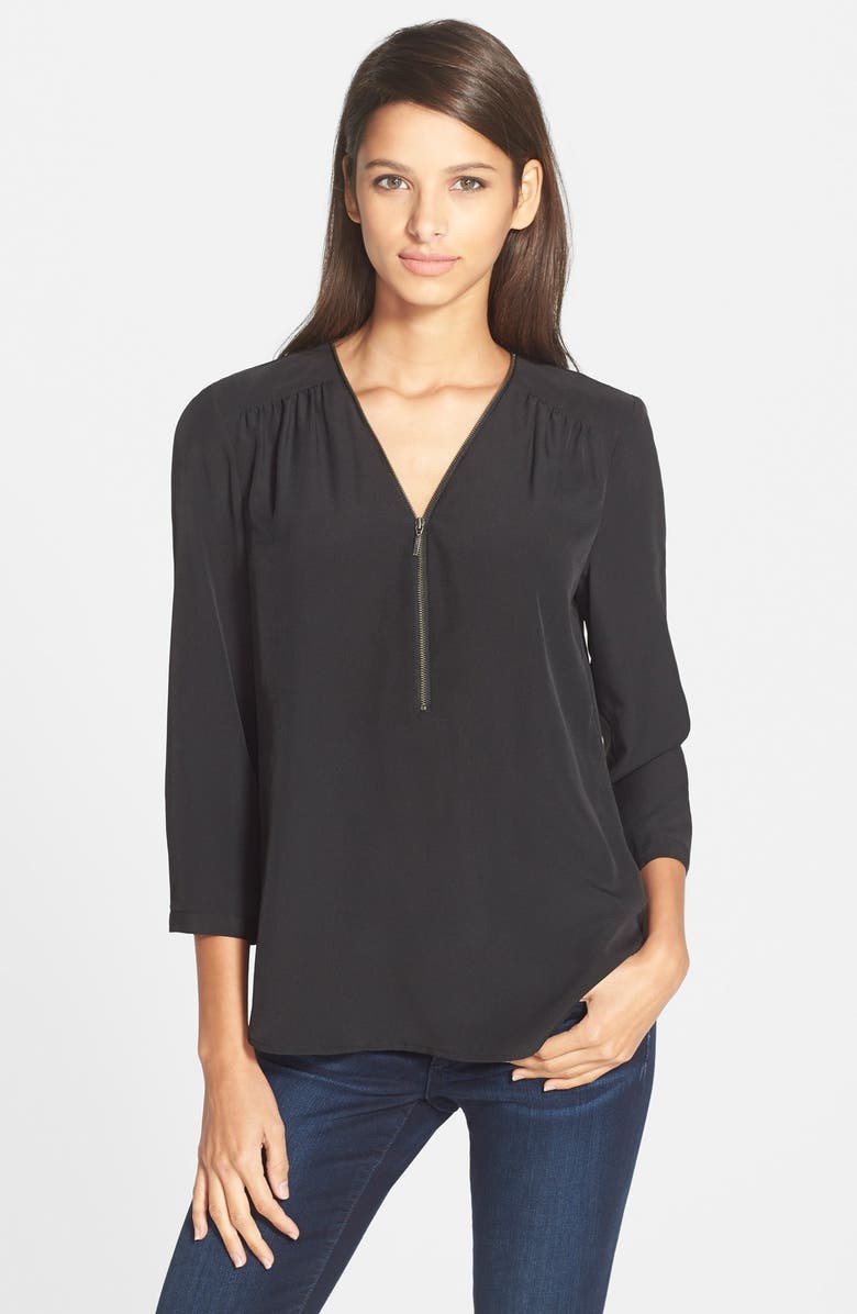 Trouvé Zip Neck High/Low Gathered Top | Nordstrom