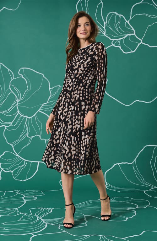 Shop Maggy London Print Long Sleeve A-line Dress In Black/quartz