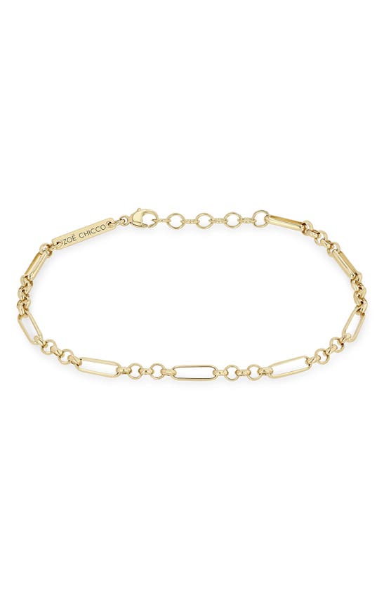 Shop Zoë Chicco 14k Gold Paper Clip Station Chain Bracelet In Yellow Gold