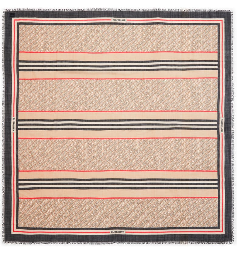 Burberry Large TB Monogram Stripe Wool & Silk Gauze Scarf_ARCHIVE BEIGE