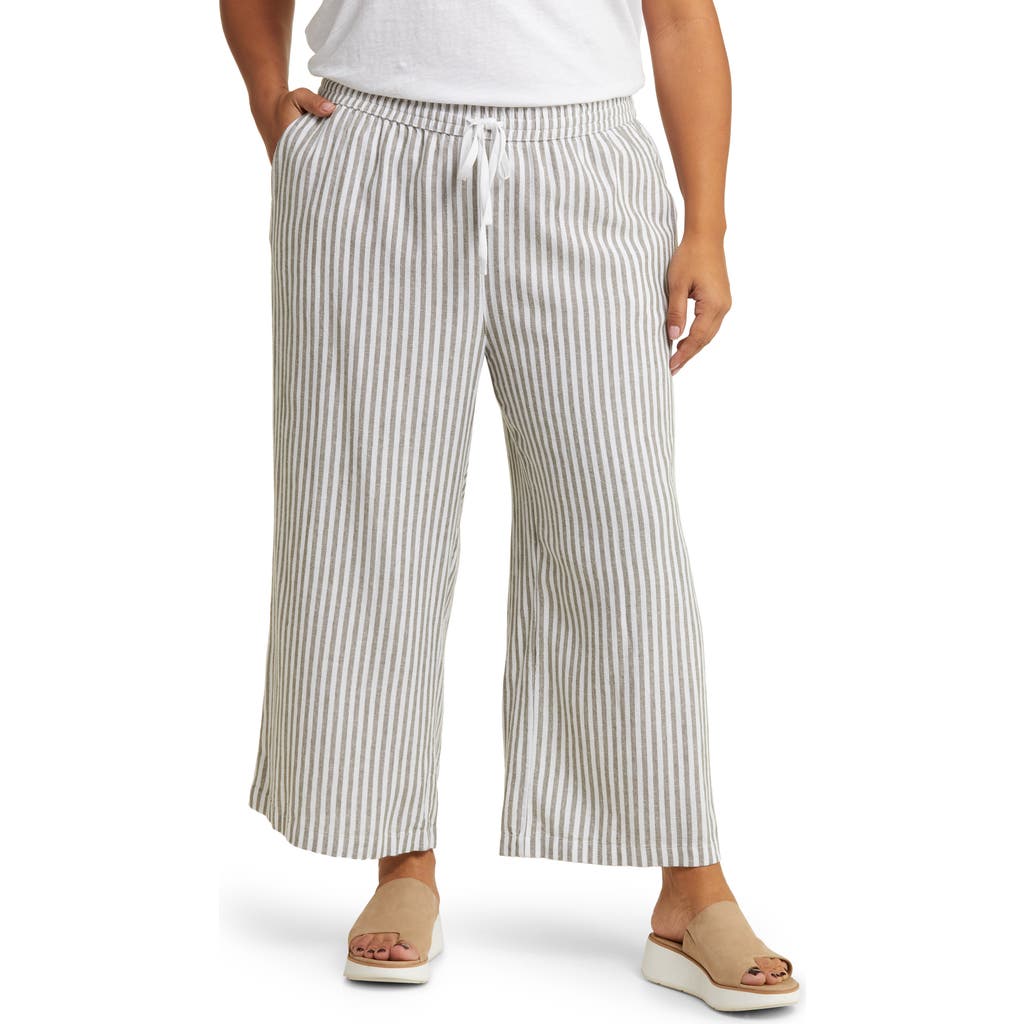 CASLON CASLON® STRIPE TIE WAIST WIDE LEG LINEN BLEND PANTS