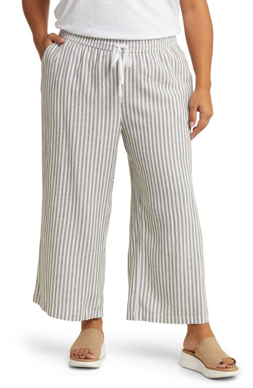 caslon(r) Stripe Tie Waist Wide Leg Linen Blend Pants at Nordstrom,