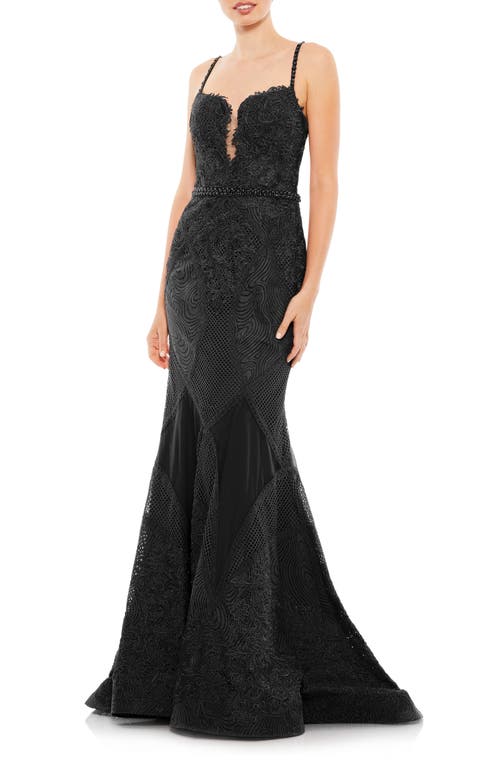 Shop Mac Duggal Mixed Embroidered Lace Mermaid Gown In Black