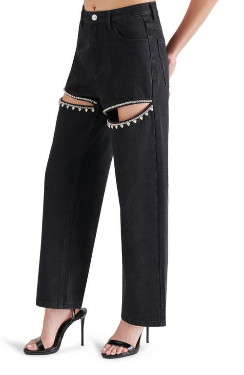 Shop Steve Madden Taylor High Waist Rhinestone Cutout Detail Jeans In Black