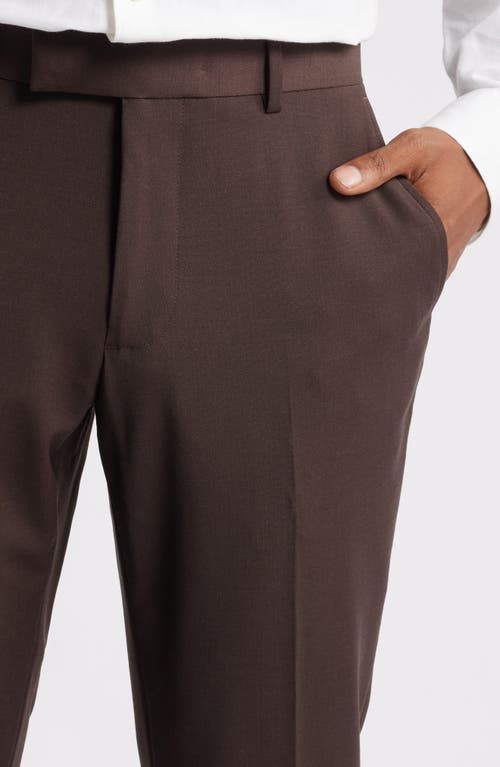 Open Edit Solid Slim Fit Wool Blend Trousers In Brown Bean