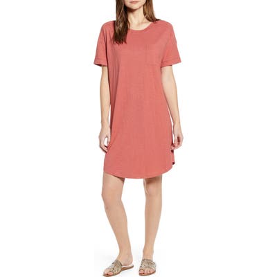 Petite Caslon Pocket T-Shirt Dress, Pink