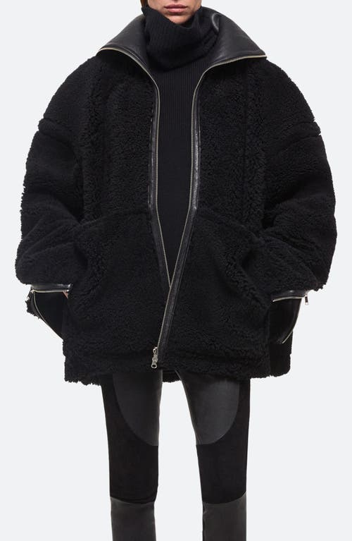 Shop Helmut Lang Apex Hooded Reversible Genuine Shearling & Leather Coat In Black/black