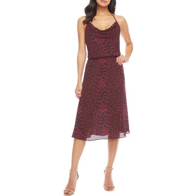 Dress The Population Zherra Leopard Print Cowl Neck Halter Dress, Red