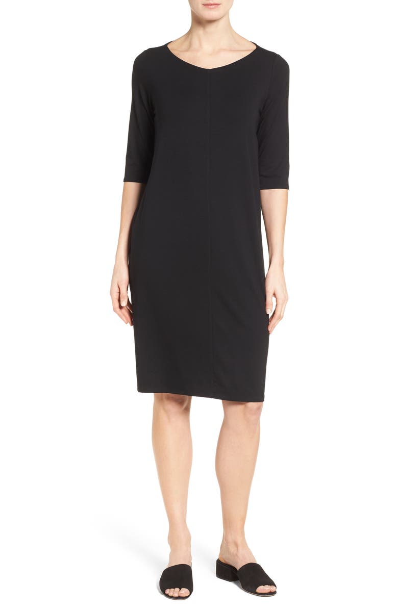 Eileen Fisher V-Neck Jersey Shift Dress (Regular & Petite) | Nordstrom
